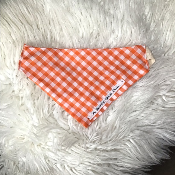 🐶 4 for $16 ORANGE GINGHAM DOG BANDANA - Picture 3 of 7